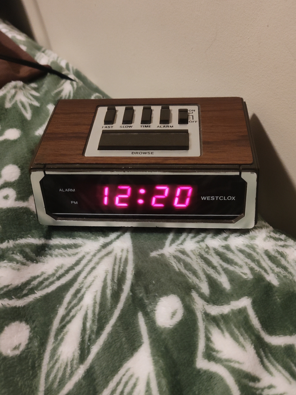 Westclox Vintage Digital Alarm Clock - Woodgrain & White with Red LED